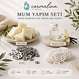 Mum Yapım Seti; 1kg Soya Wax-Vanilya Esansı-2mt Fitil-10 adet Çıt çıt