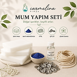Başlangıç Mum Seti- 1kg Soya Wax-Çilek Esansı-Mavi Mum Boyası-2mt Fitil-10 adet Çıt Çıt