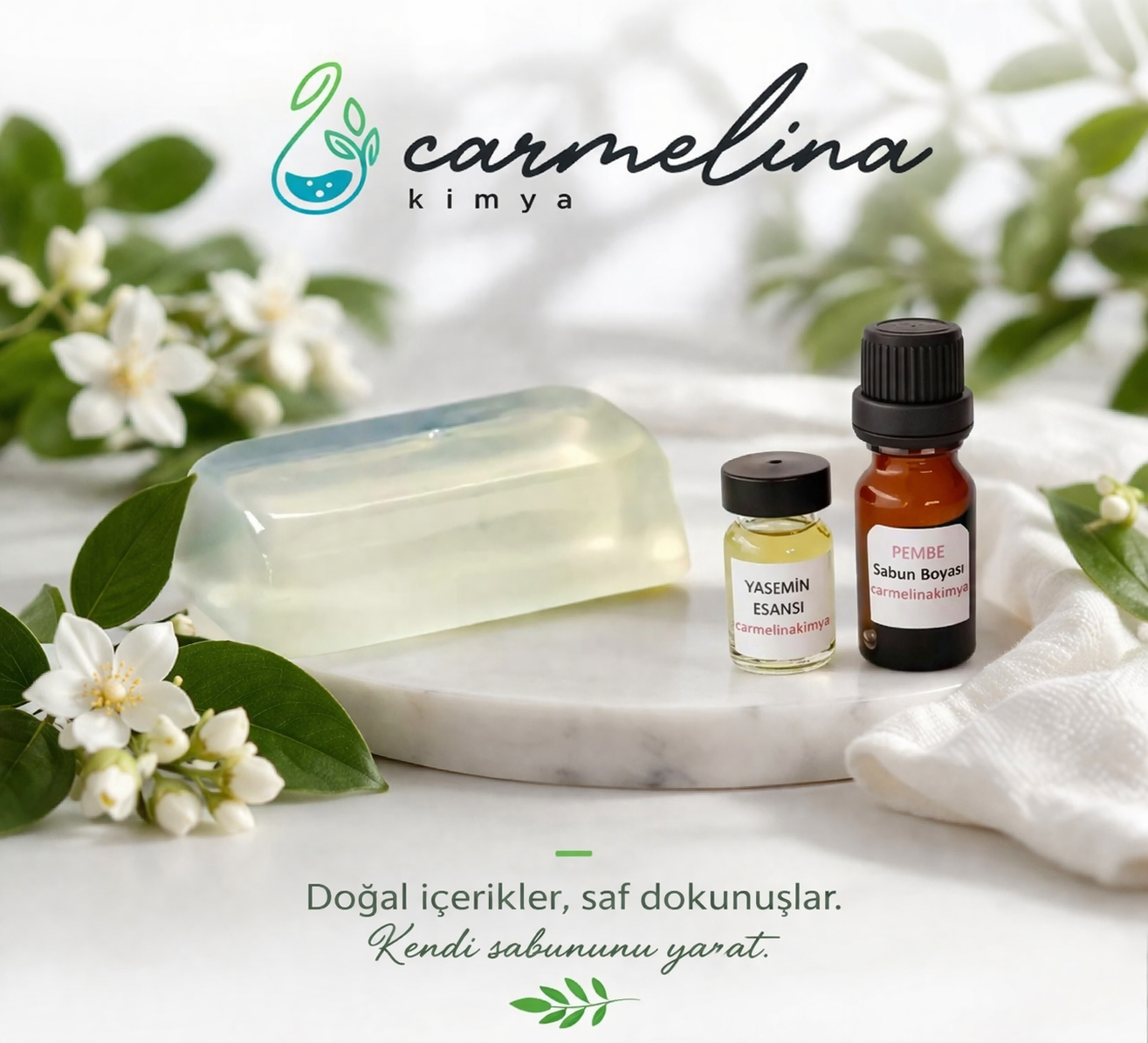 1kg Şeffaf Sabun Bazı Yapım Seti-2 (Pembe boya- Yasemin Esansı)