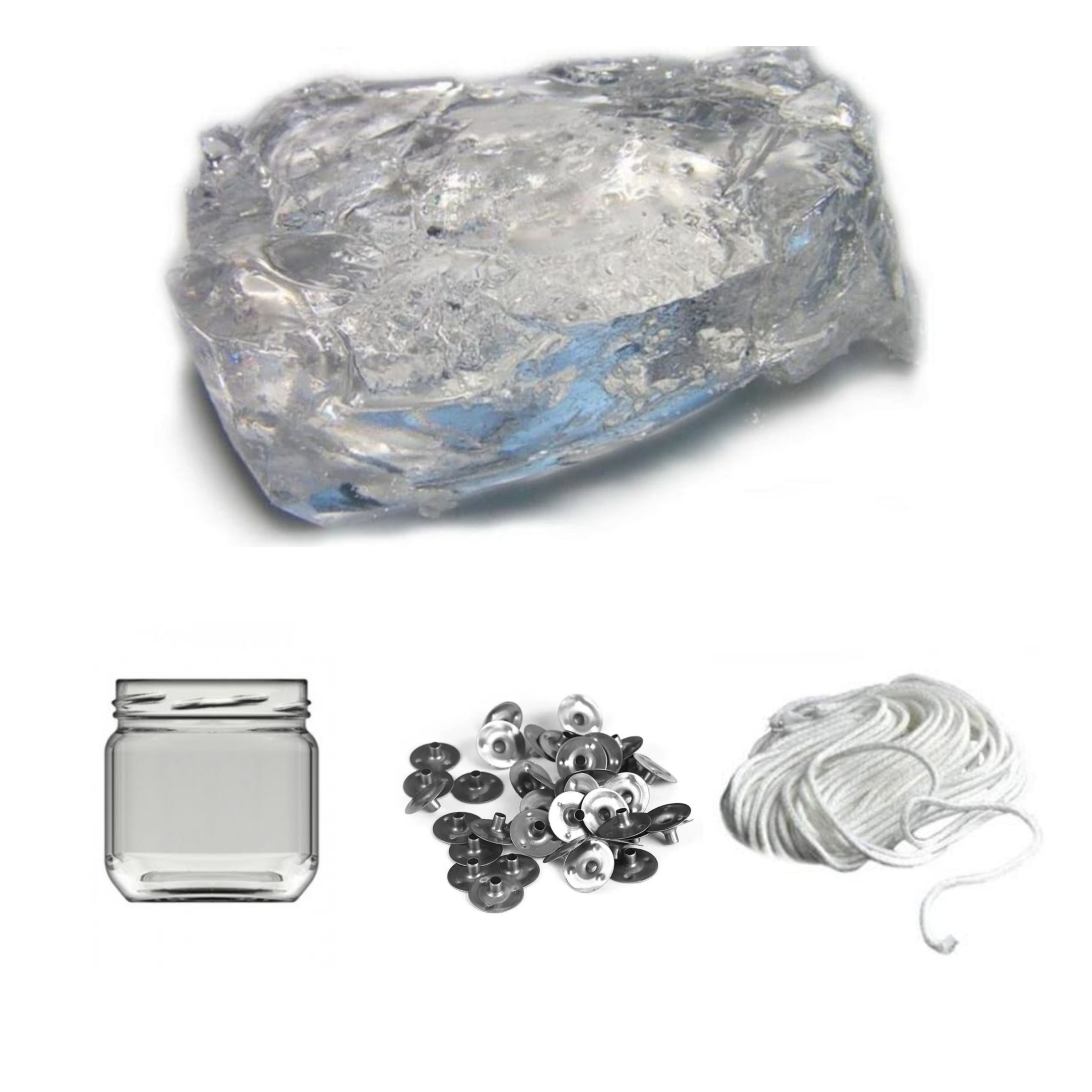 Jel Mum Yapım Malzemeleri 500gr Jel Mum, 1 Adet 29cc'lik Cam Şişe, 1mt Fitil, 5 Adet Çıt Çıt