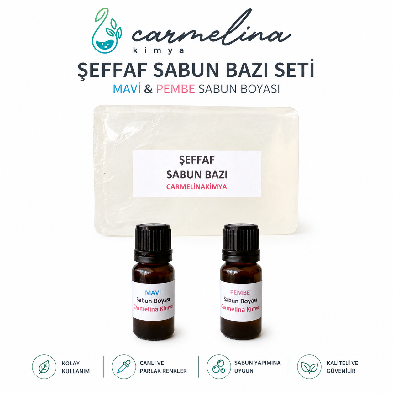 Sabun Yapim Seti- Şeffaf Sabun Bazı, Mavi Ve Pembe Sabun Boyalı