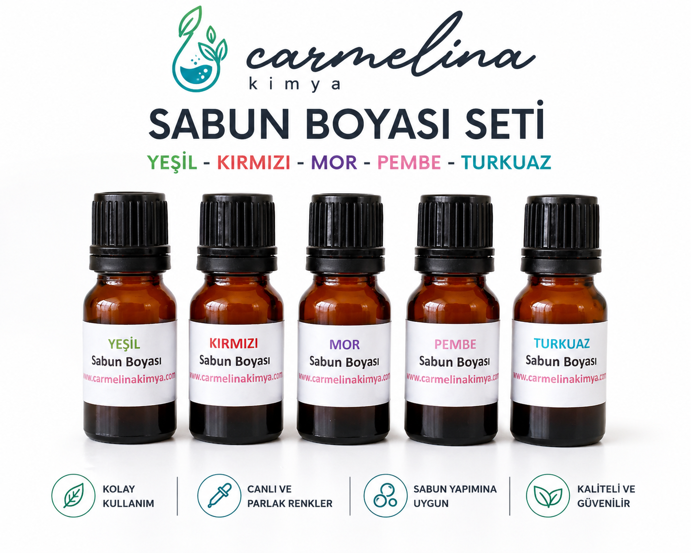 Sabun Boyası Seti-Turkuaz-Yeşil-Kırmızı-Pembe-Mor