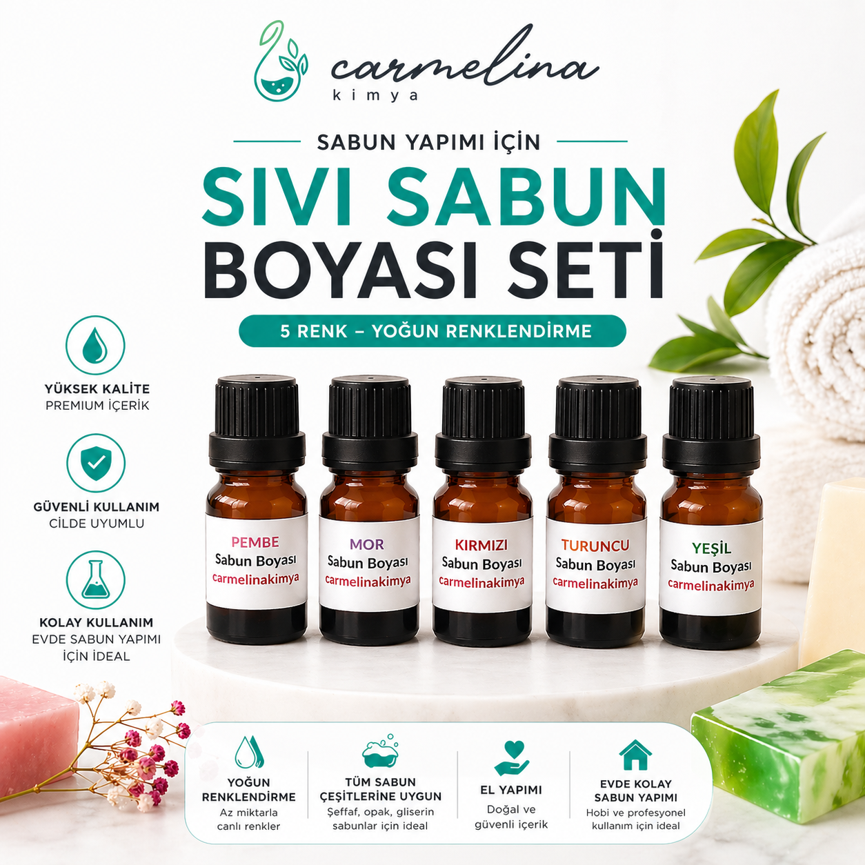 5'li Sabun Boyası Pembe-mor-kırımızı-turuncu-yeşil