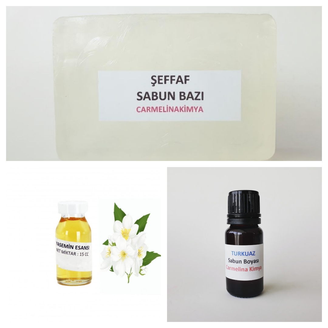 1kg Şeffaf Sabun Bazı- Turkuaz Sabun Boyası Ve Yasemin Esansı
