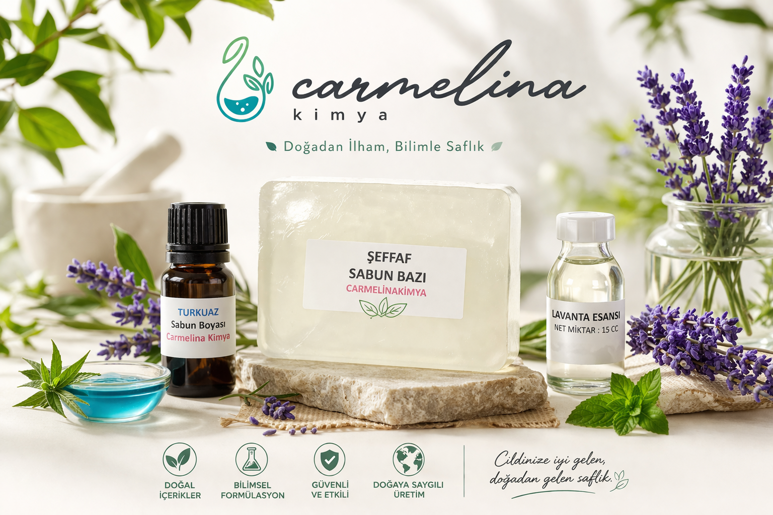 1kg Şeffaf Sabun Bazı ,turkuaz Sabun Boyasi Ve Lavanta Esansı