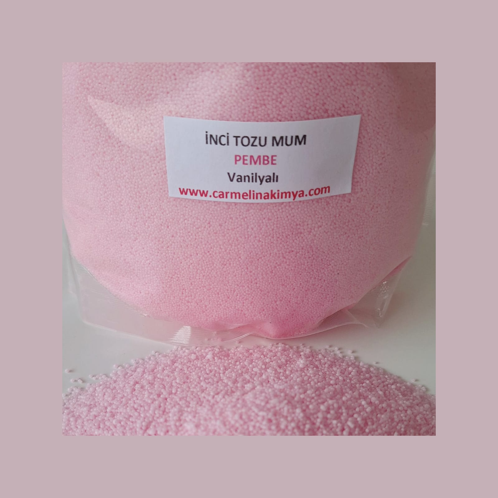 İnci Tozu Mum Pembe Renk ,Vanilya Esanslı ,500gr