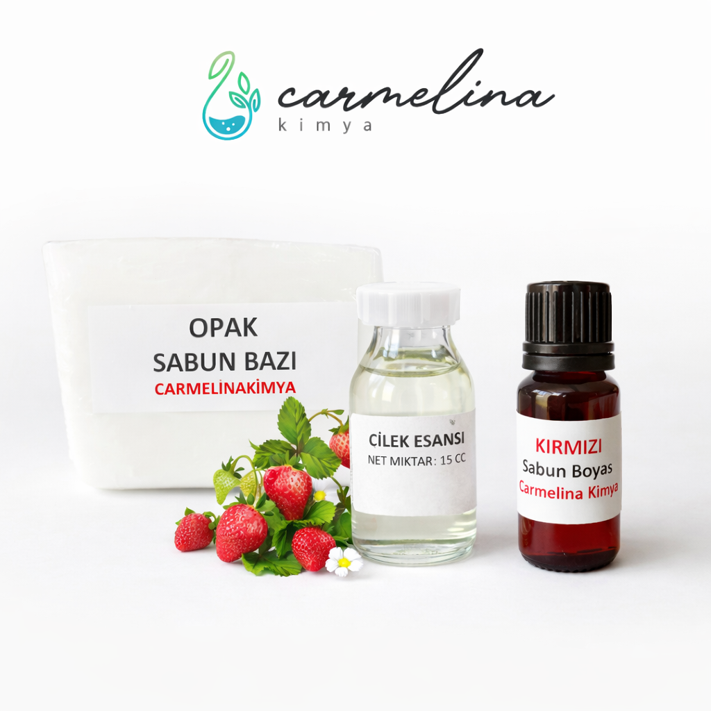 Opak sabun bazı- Kırmızı sabun boyasi ve Çilek Esansı