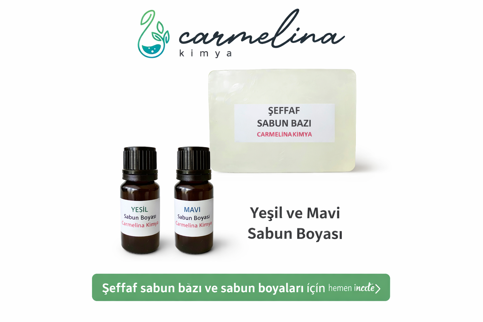 Sabun Yapim Seti- Şeffaf Sabun Bazı, Mavi Ve yeşil Sabun Boyalı