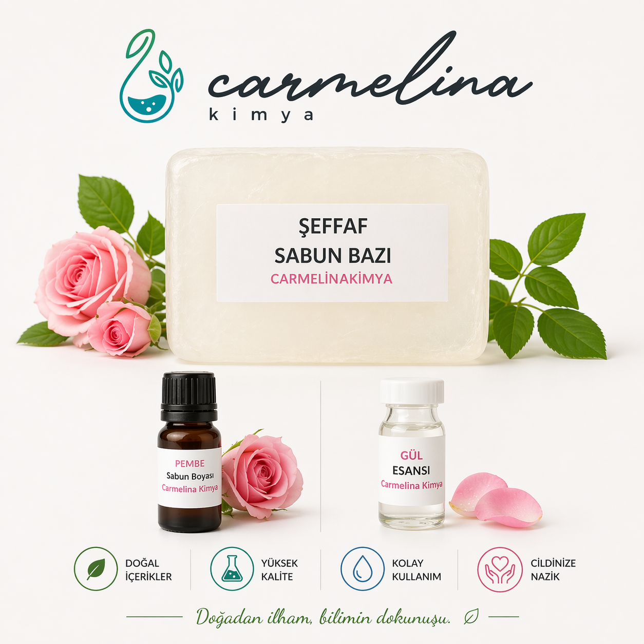 1kg Şeffaf Sabun Bazı-Gül Esansı-Pembe Sabun Boyası