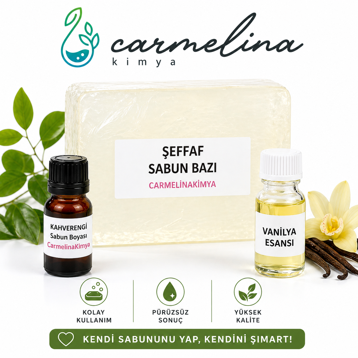 1kg Şeffaf Sabun Bazı- Kahverengi Sabun Boyası- Vanilya