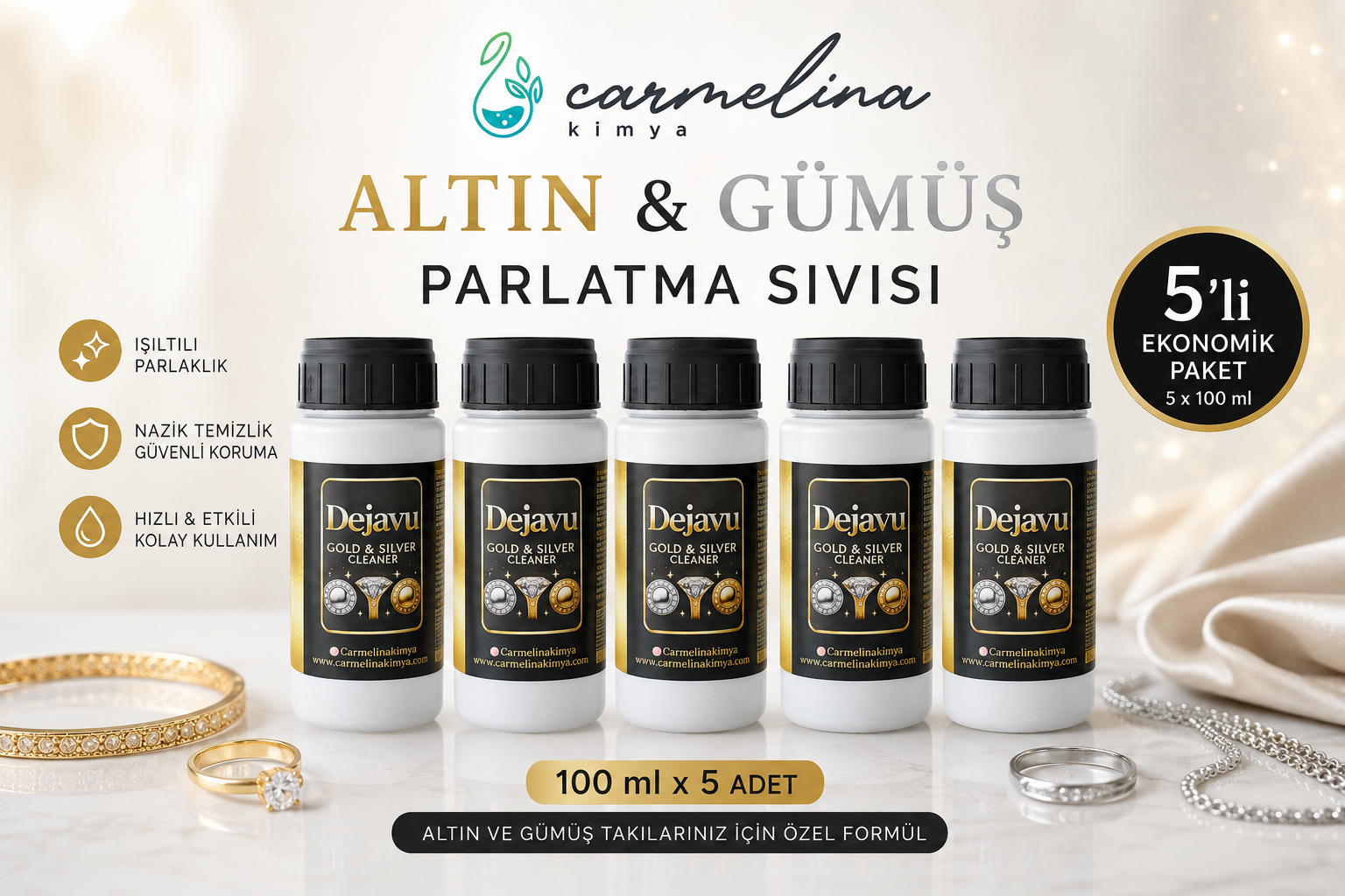 100ml Altın Gümüş Parlatma ve Temizleme Sıvısı 5 adet